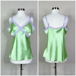 NEW Vintage | Y2K Deadstock EK Designs Lime Green Lavender Satin Cami Tank Top L